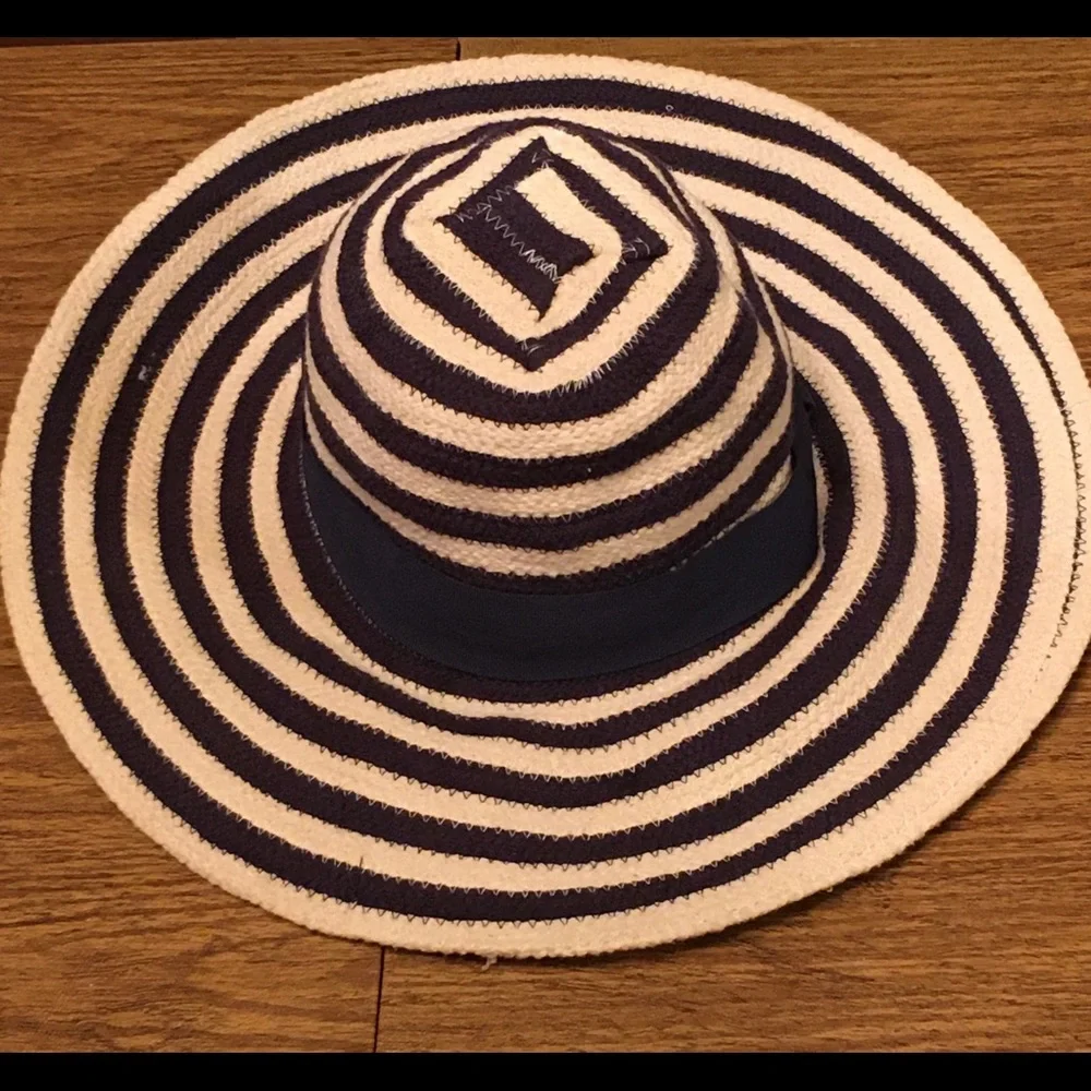Disney Navy and White Striped Wide Brim Sun Hat